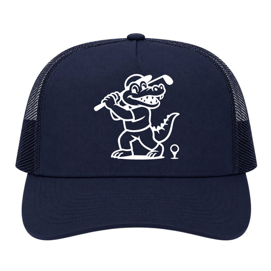 Navy Blue Happy Alligator Print Golf Trucker Hat