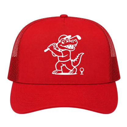 Red Happy Alligator Print Golf Trucker Hat