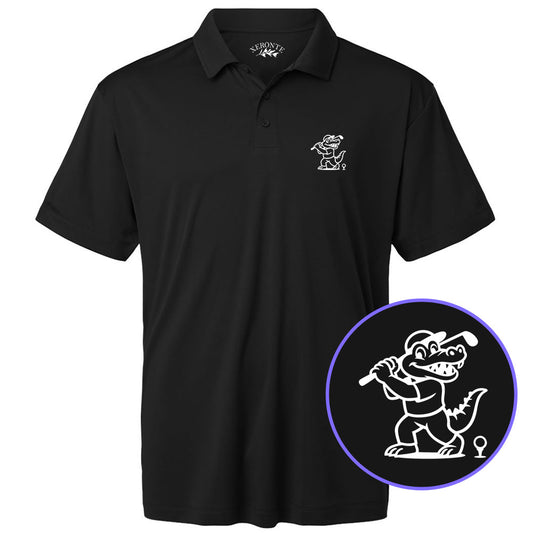 Black Happy Alligator Print Men's Golf Polo Shirt