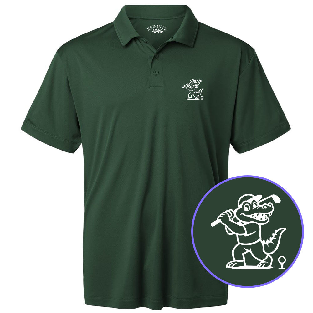 Green Happy Alligator Print Men's Golf Polo Shirt