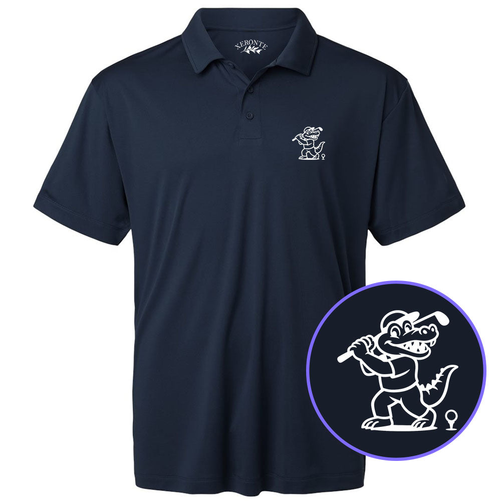 Navy Blue Happy Alligator Print Men's Golf Polo Shirt