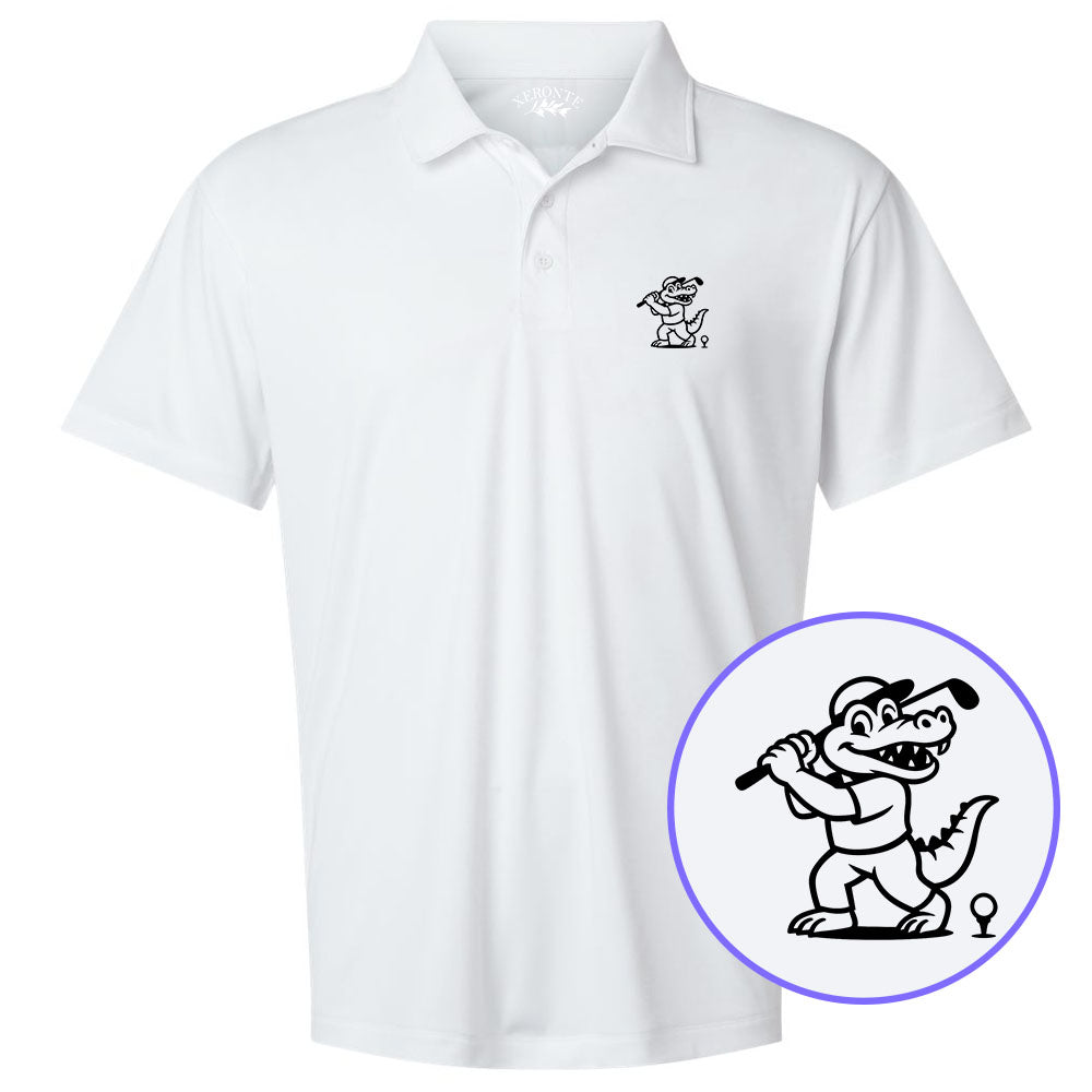 White Happy Alligator Print Men's Golf Polo Shirt
