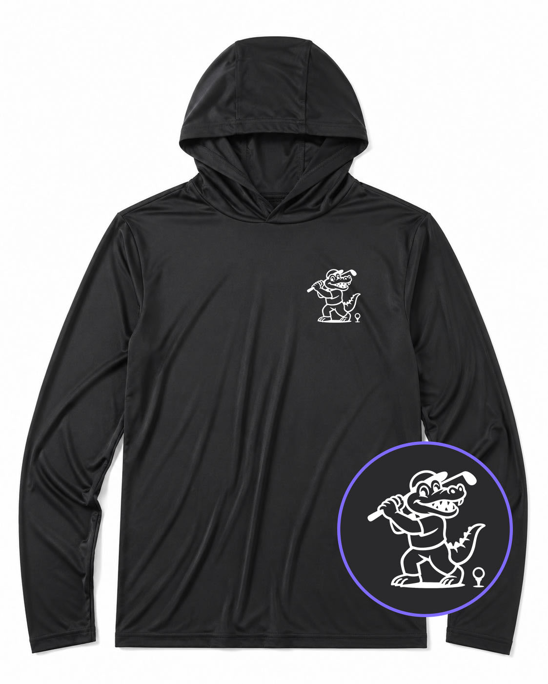 Black Happy Alligator Print Men's Lightweight Performance Golf Hoodie