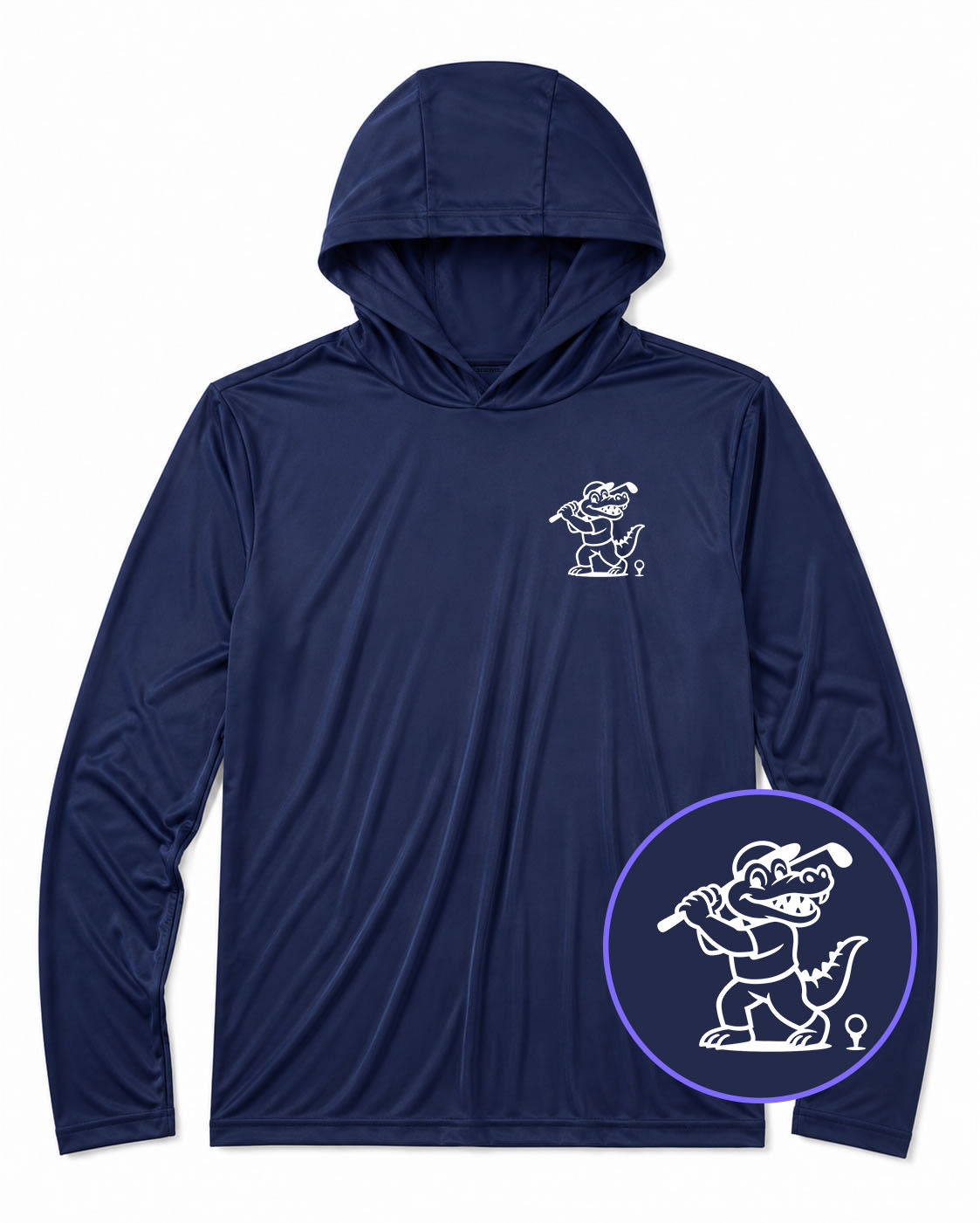 Navy Blue Happy Alligator Print Men's Lightweight Performance Golf Hoodie