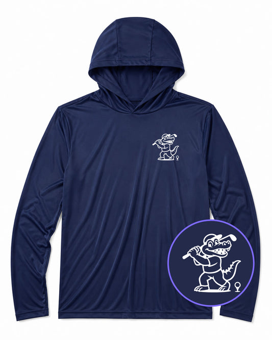 Navy Blue Happy Alligator Print Men's Lightweight Performance Golf Hoodie