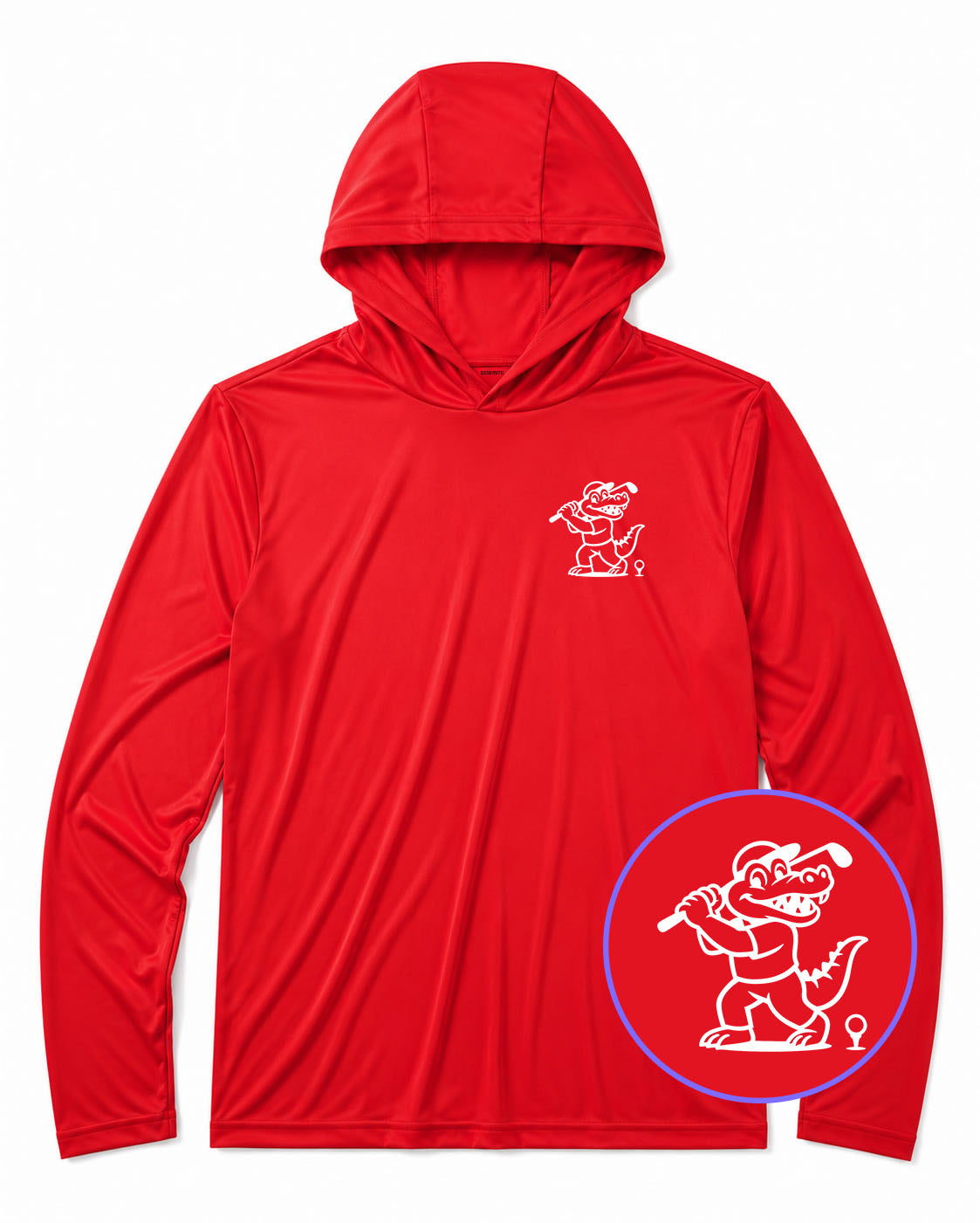 Red Happy Alligator Print Men's Lightweight Performance Golf Hoodie