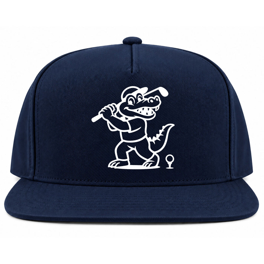Navy Blue Happy Alligator Print Golf Snapback Hat