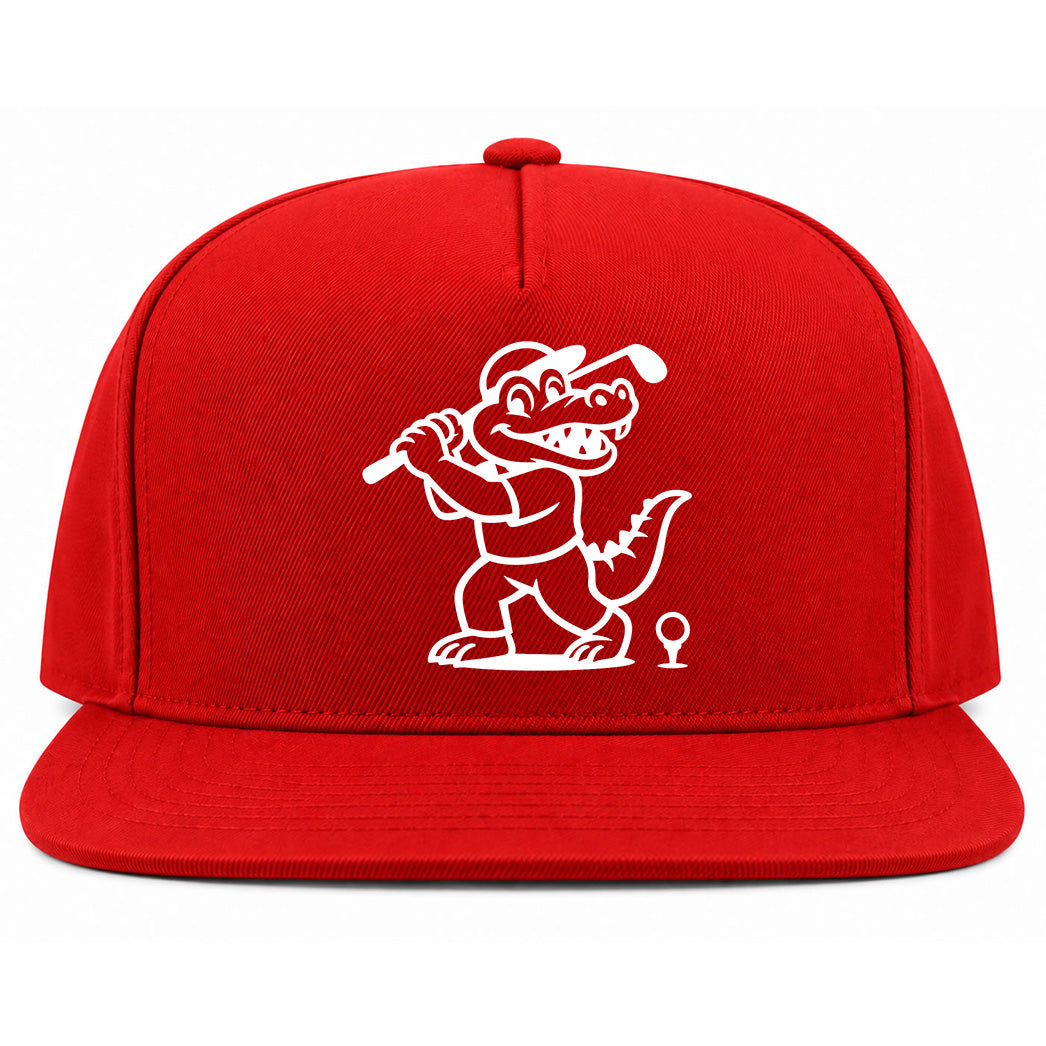 Red Happy Alligator Print Golf Snapback Hat