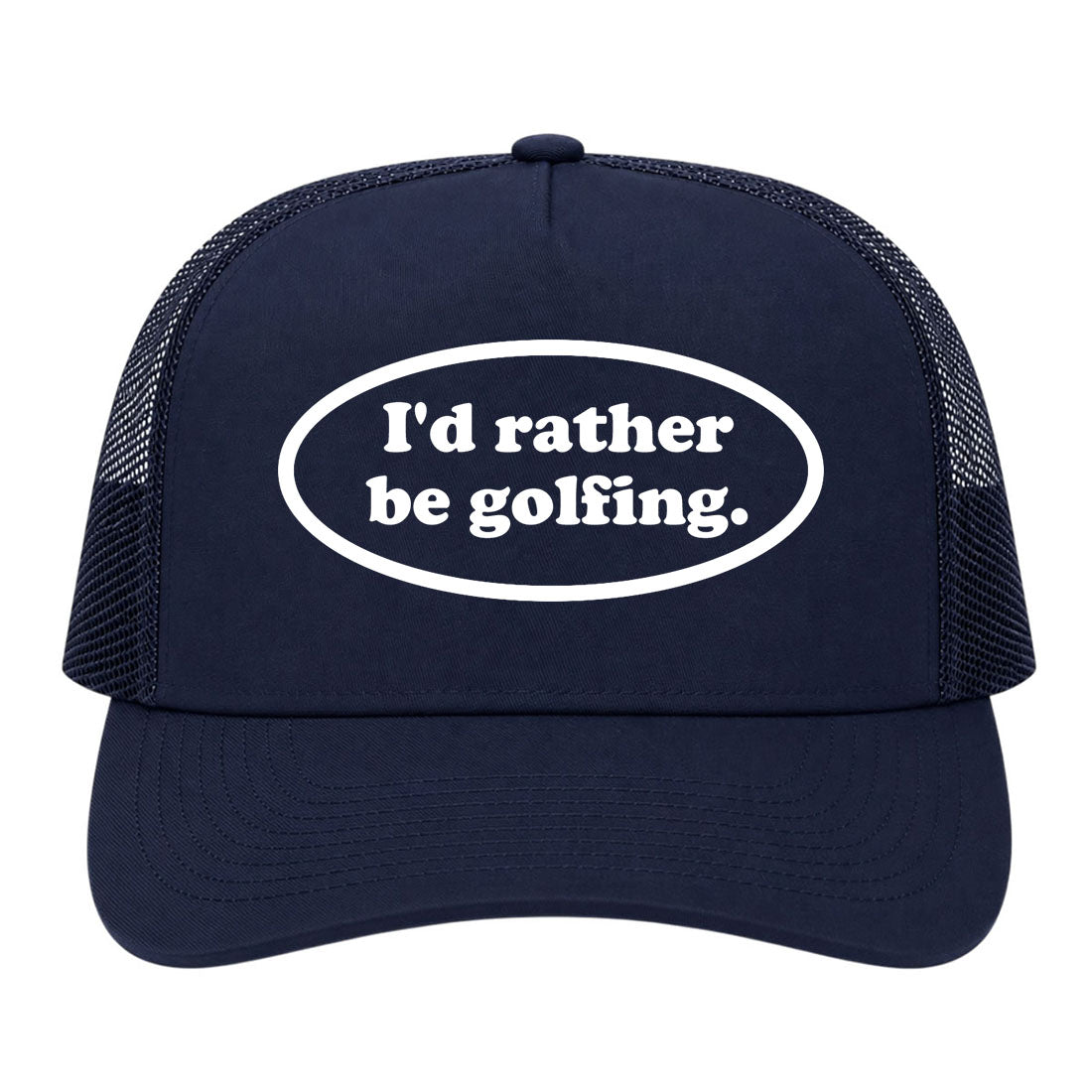 Navy Blue Id Rather Be Golfing Funny Golf Trucker Hat
