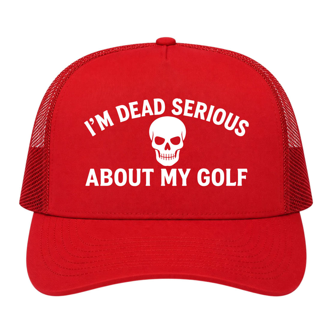 Red Im Dead Serious About My Golf Skull Golf Trucker Hat