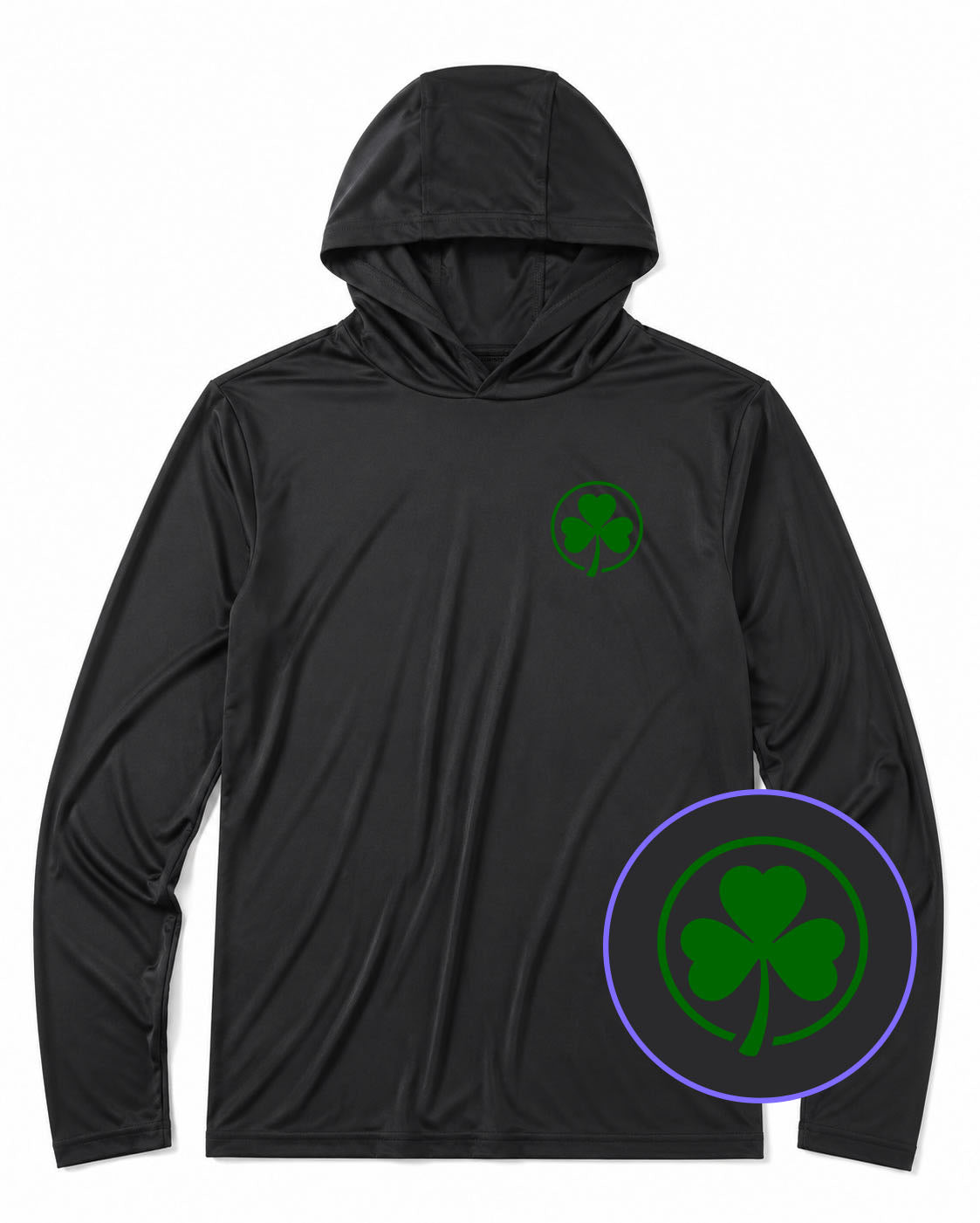 Black Irish Shamrock Logo Men's Lightweight Performance Golf Hoodie