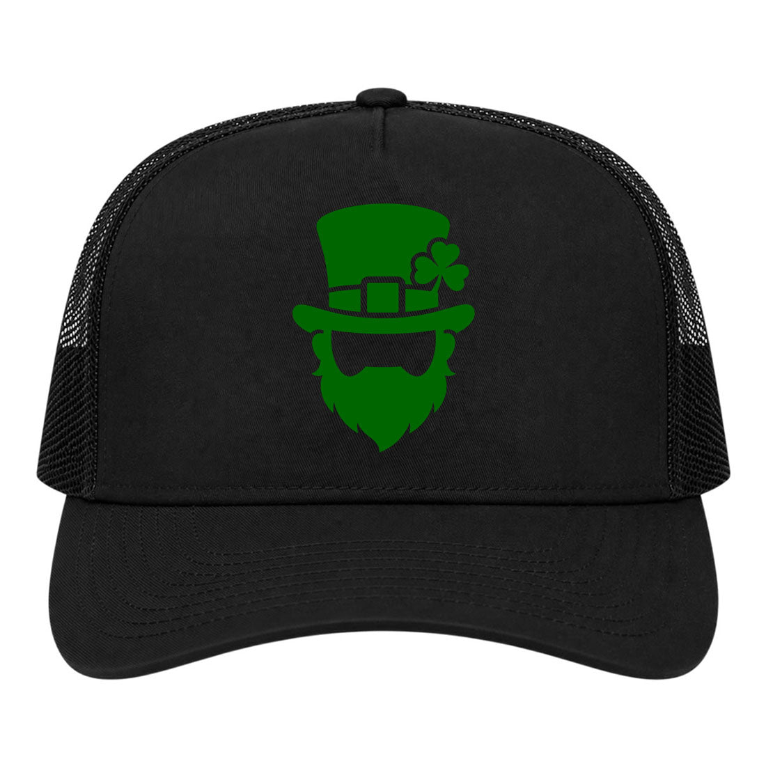 Black Leprechaun Shamrock Golf Trucker Hat