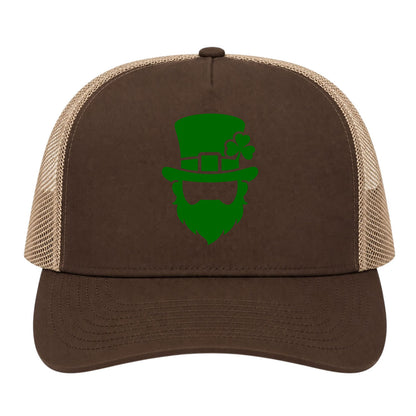 Brown Leprechaun Shamrock Golf Trucker Hat