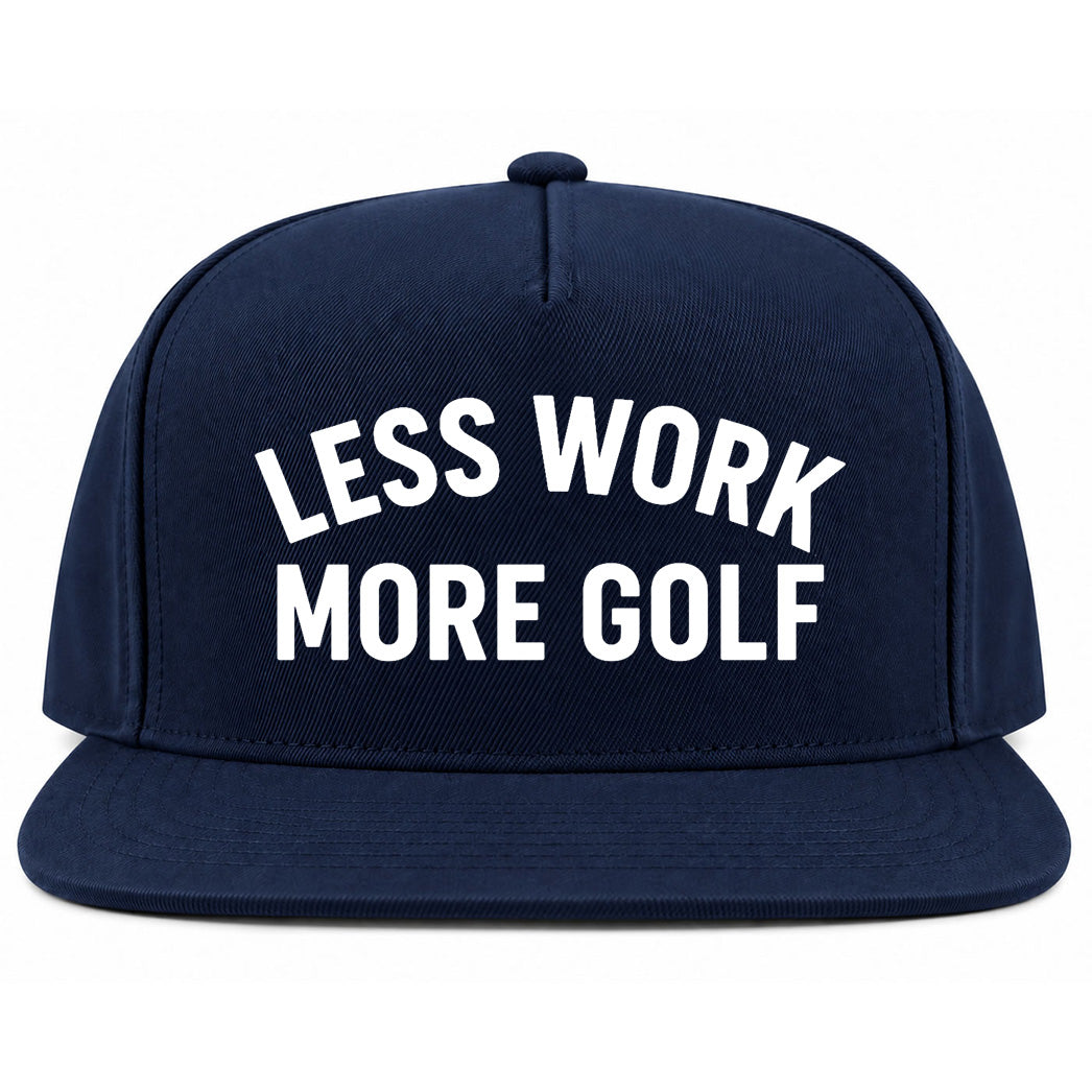 Navy Blue Less Work More Golf Snapback Hat