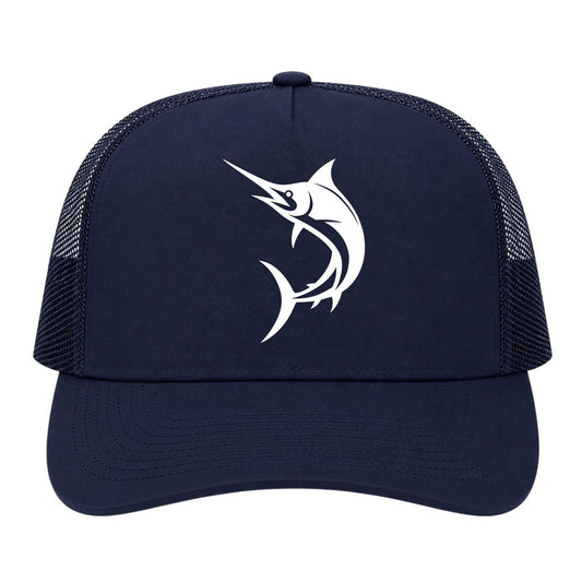 Navy Blue Marlin Fish Golf Trucker Hat