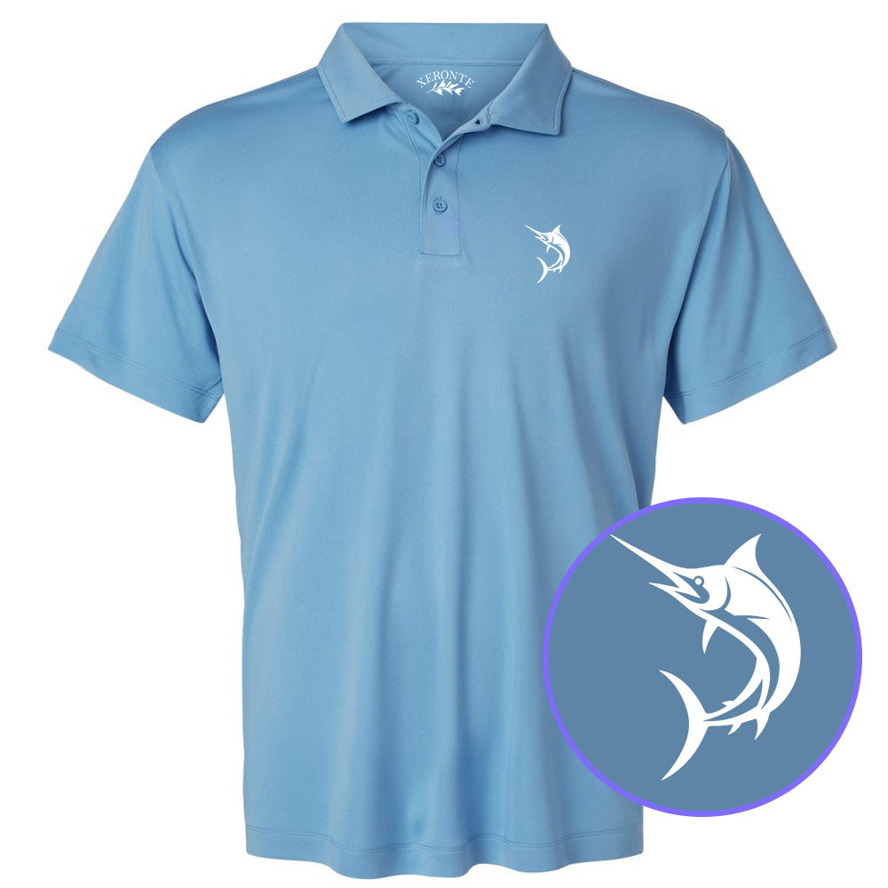 Carolina Blue Marlin Fish Men's Golf Polo Shirt