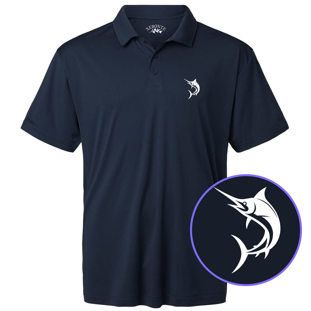 Navy Blue Marlin Fish Men's Golf Polo Shirt