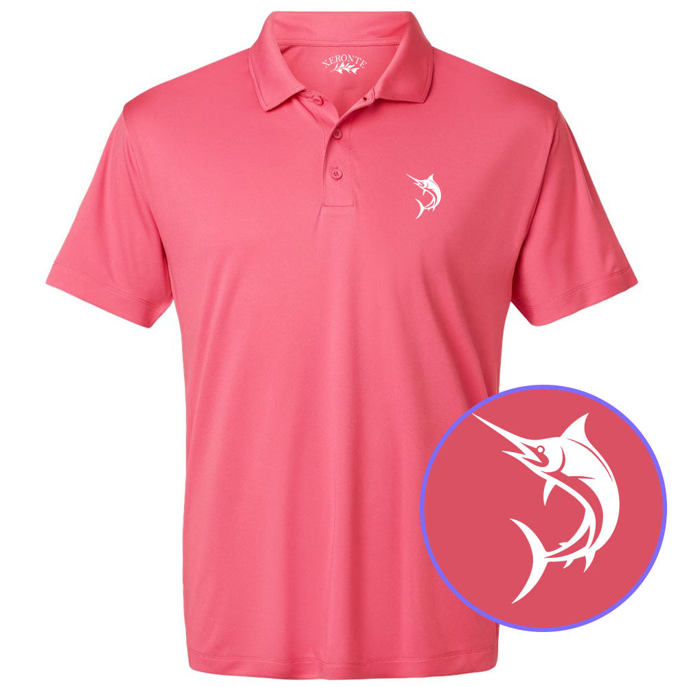 Pink Marlin Fish Men's Golf Polo Shirt