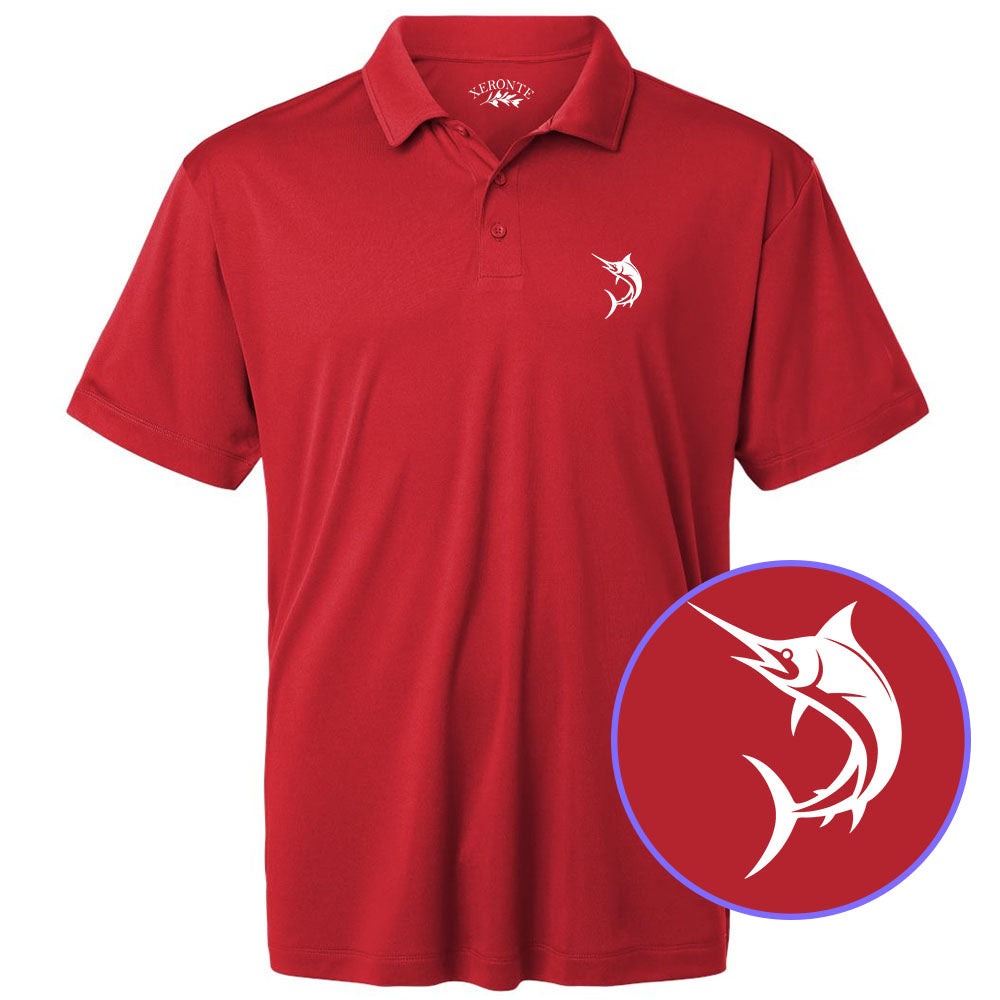 Red Marlin Fish Men's Golf Polo Shirt