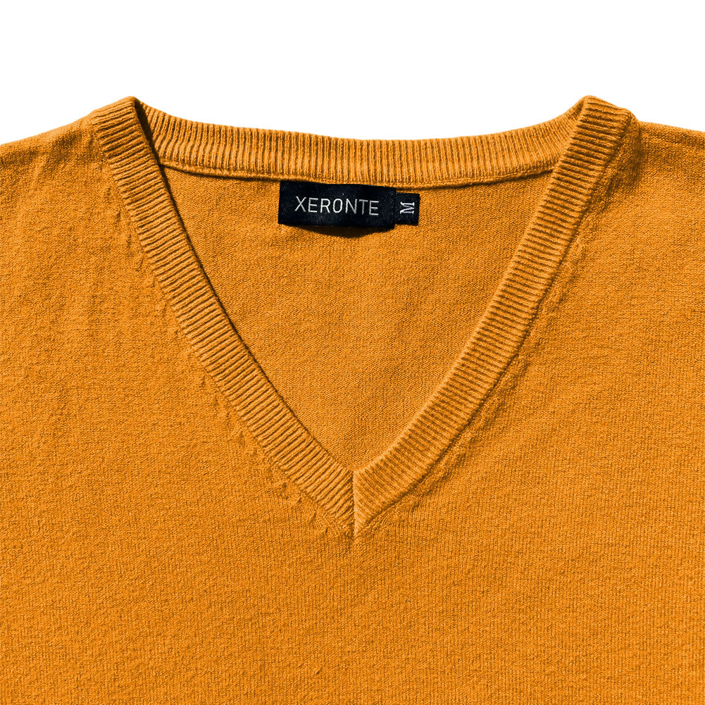 Solid Mustard Yellow Mens V-Neck Sweater Vest Designer Brand