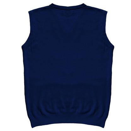 Solid Navy Blue Mens V-Neck Sweater Vest Back
