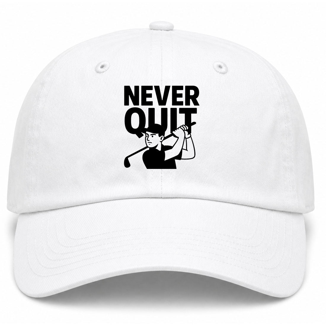White Never Quit Golfer Golf Dad Hat