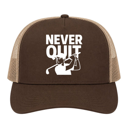 Brown Never Quit Golfer Golf Trucker Hat