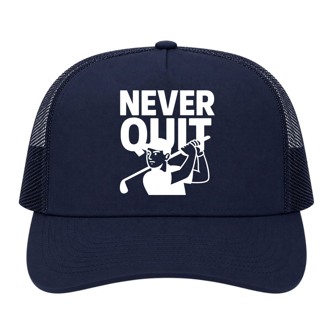 Navy Blue Never Quit Golfer Golf Trucker Hat