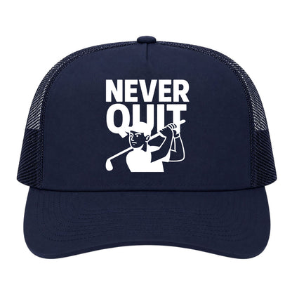 Navy Blue Never Quit Golfer Golf Trucker Hat