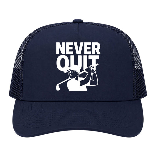 Navy Blue Never Quit Golfer Golf Trucker Hat