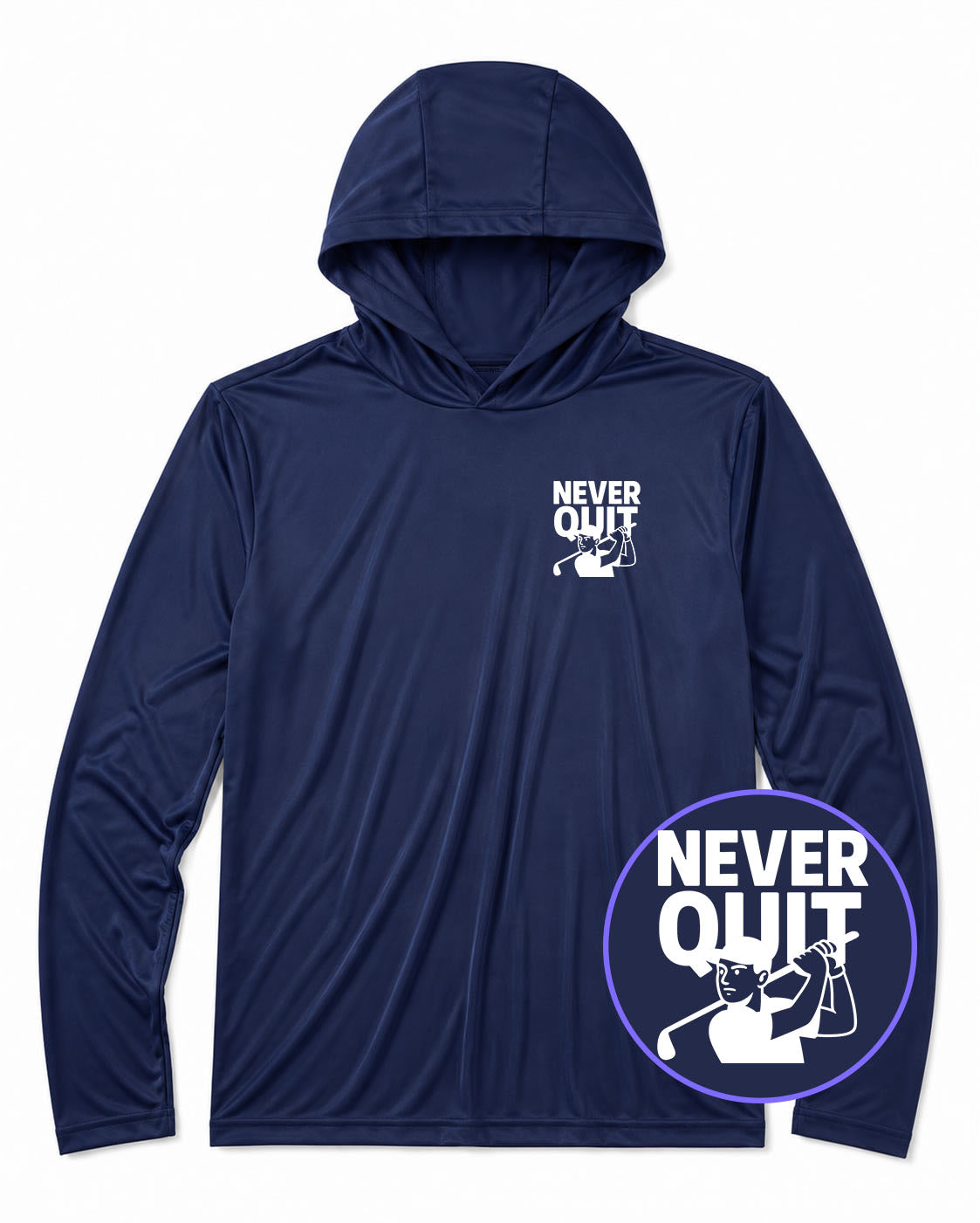 Navy Blue Never Quit Golfer Men's Lightweight Performance Golf Hoodie