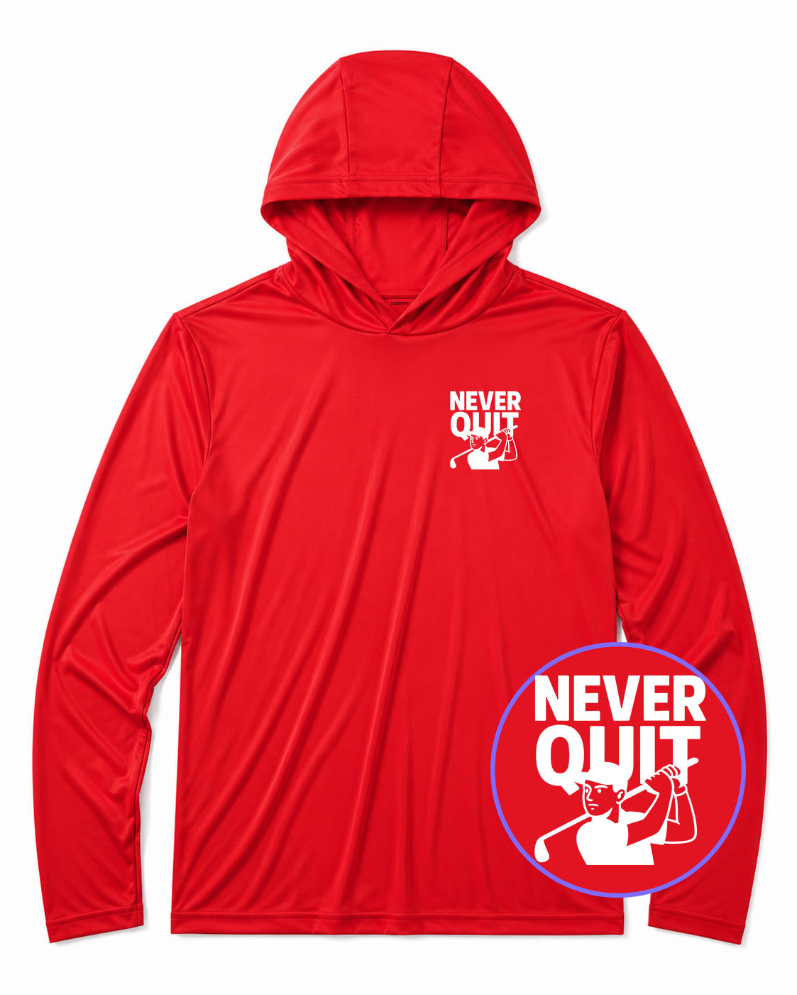 Red Never Quit Golfer Men's Lightweight Performance Golf Hoodie