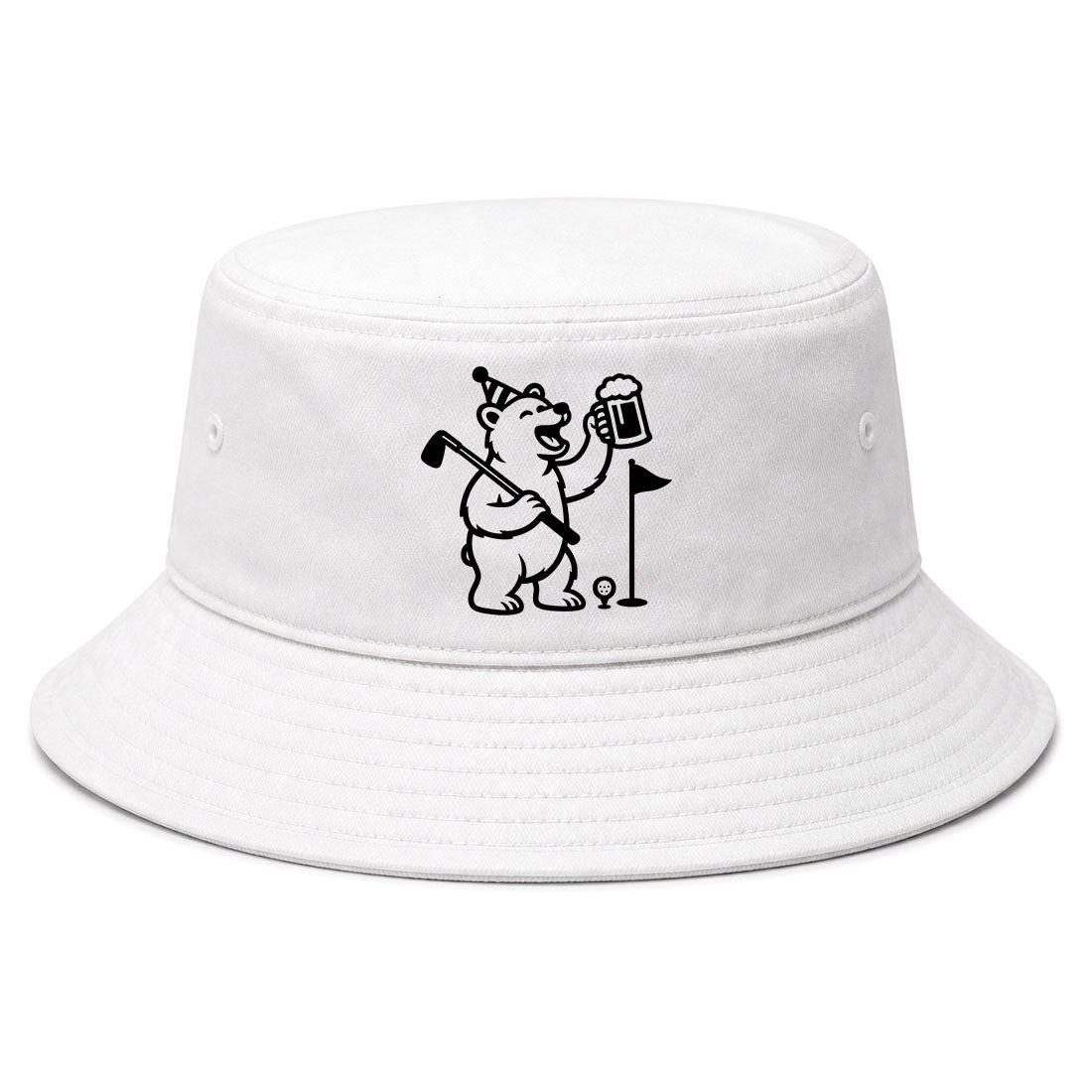 White Party Animal Bear And Beer Golf Bucket Hat