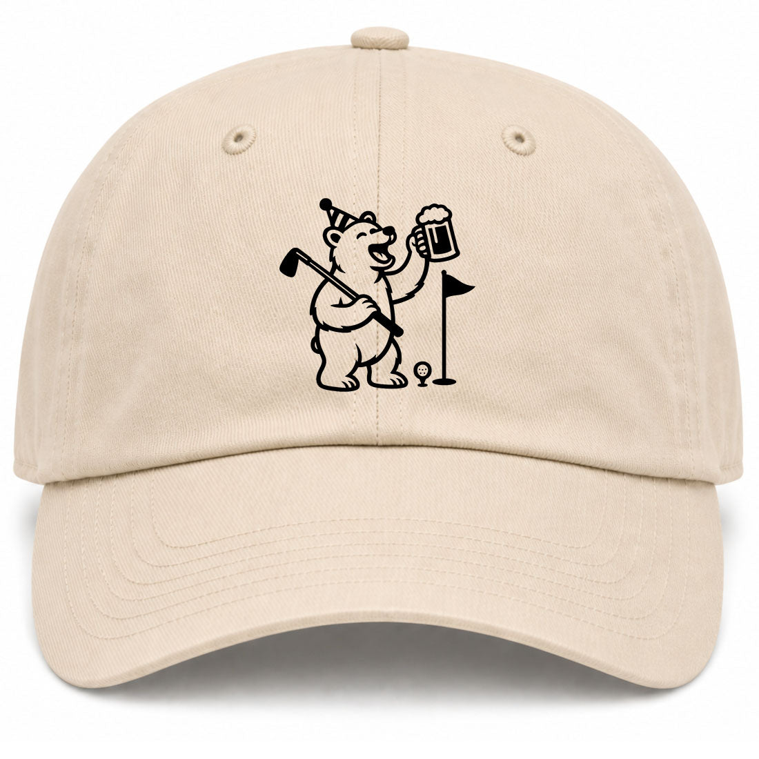 Beige Party Animal Bear And Beer Golf Dad Hat