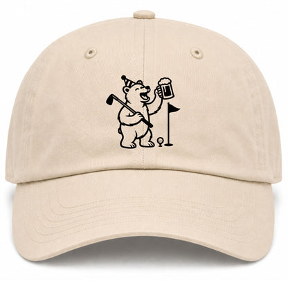 Beige Party Animal Bear And Beer Golf Dad Hat