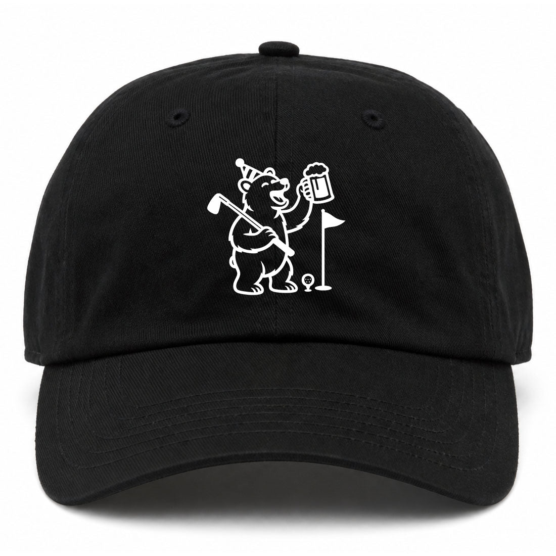 Black Party Animal Bear And Beer Golf Dad Hat