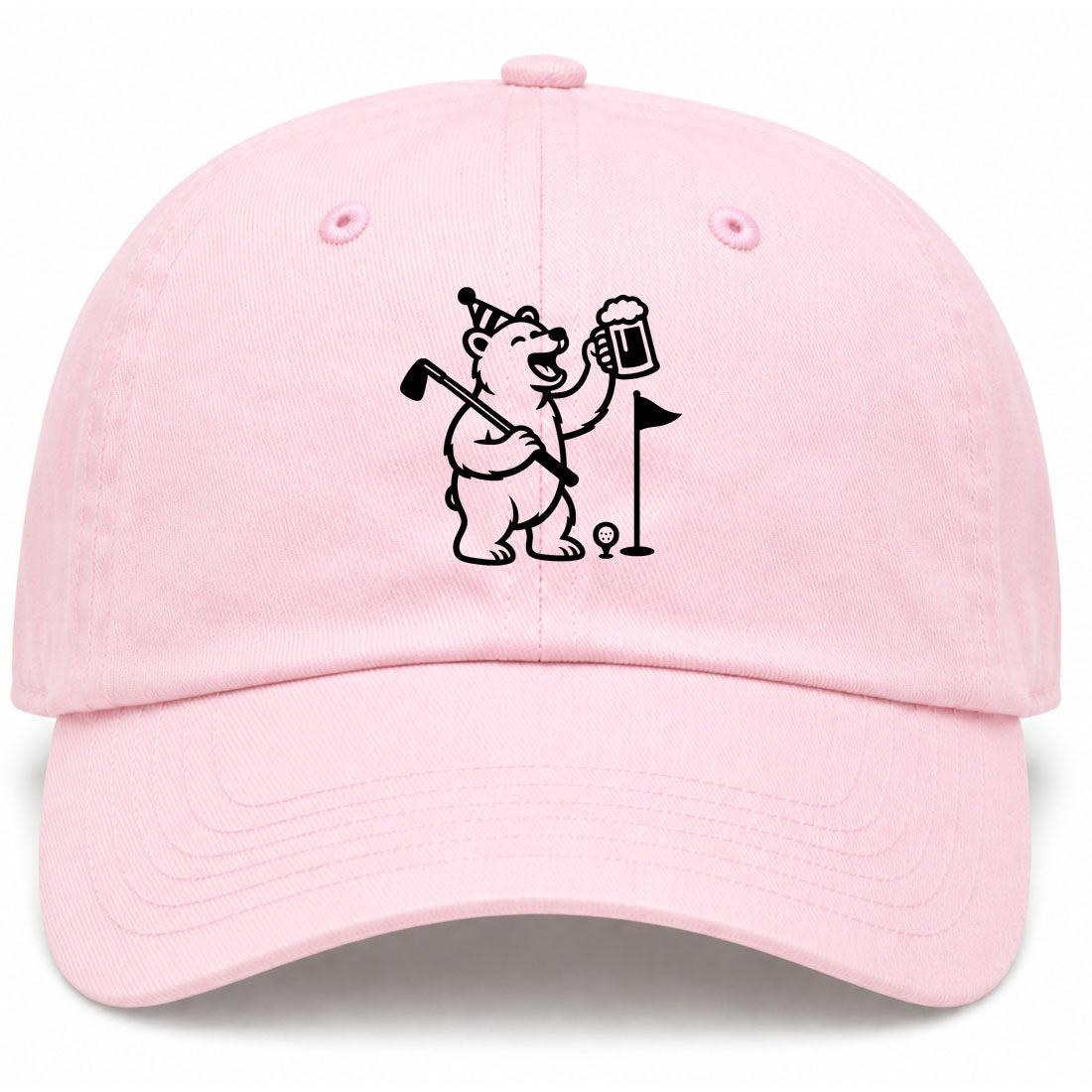 Pink Party Animal Bear And Beer Golf Dad Hat
