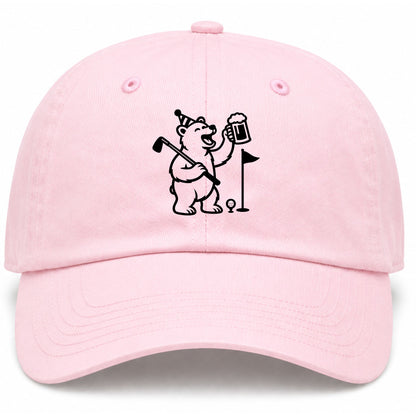 Pink Party Animal Bear And Beer Golf Dad Hat