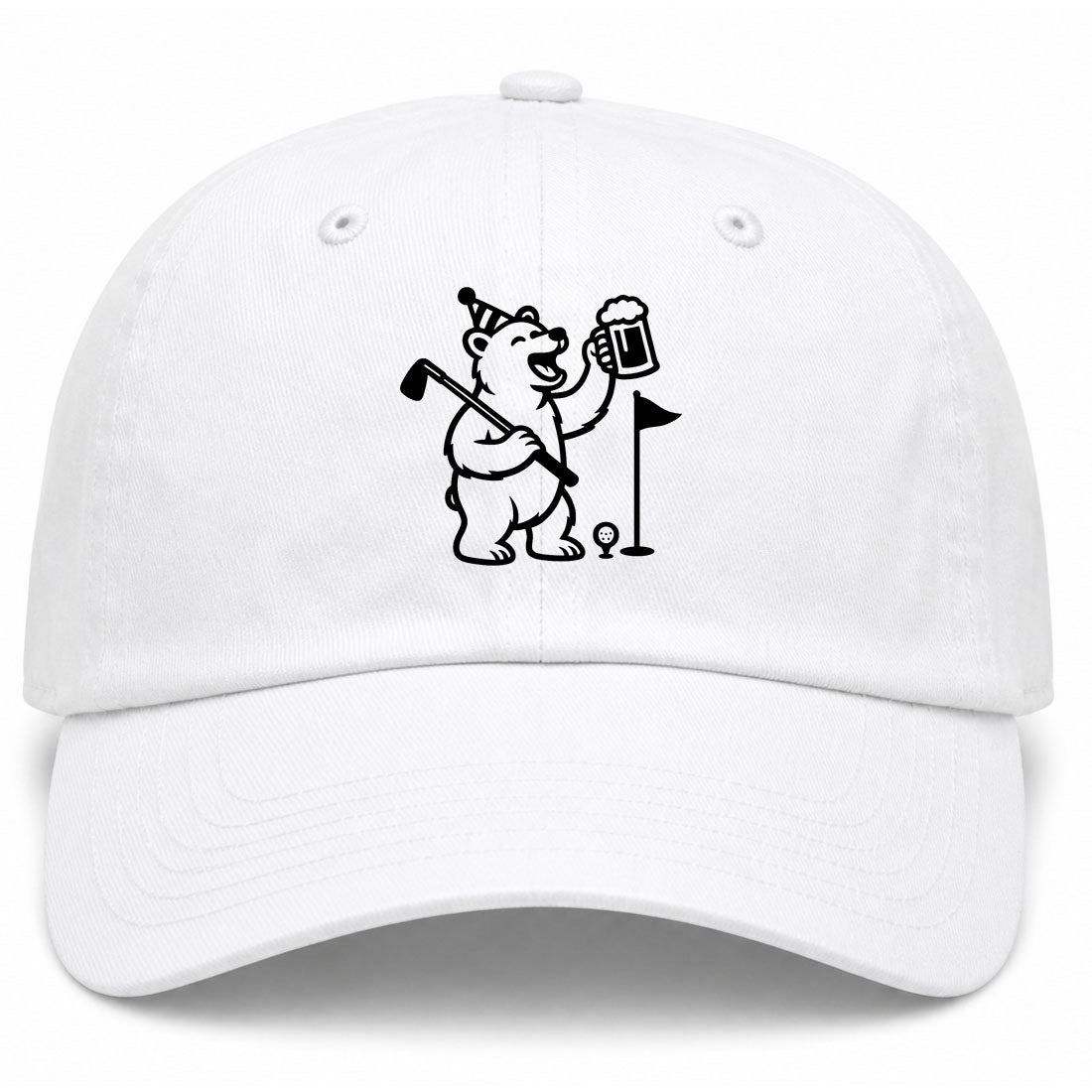 White Party Animal Bear And Beer Golf Dad Hat