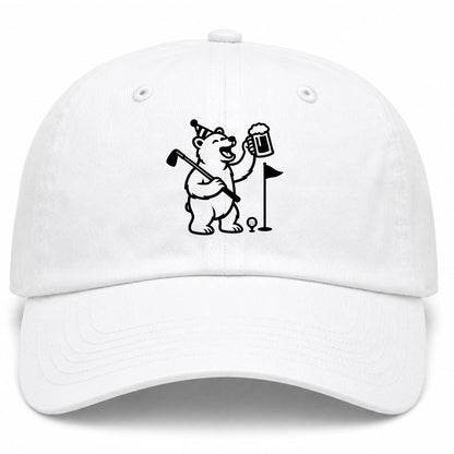 White Party Animal Bear And Beer Golf Dad Hat