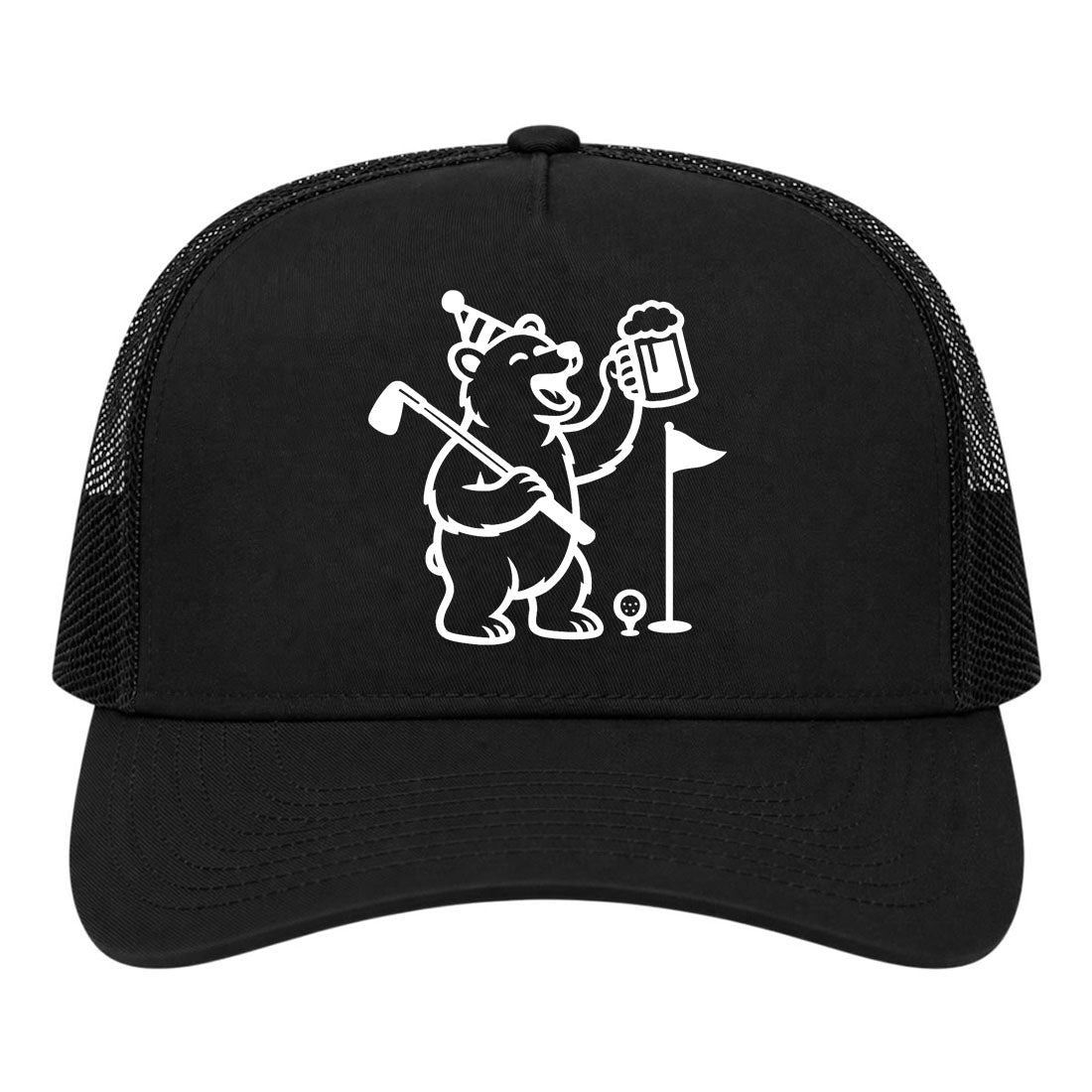 Black Party Animal Bear And Beer Golf Trucker Hat