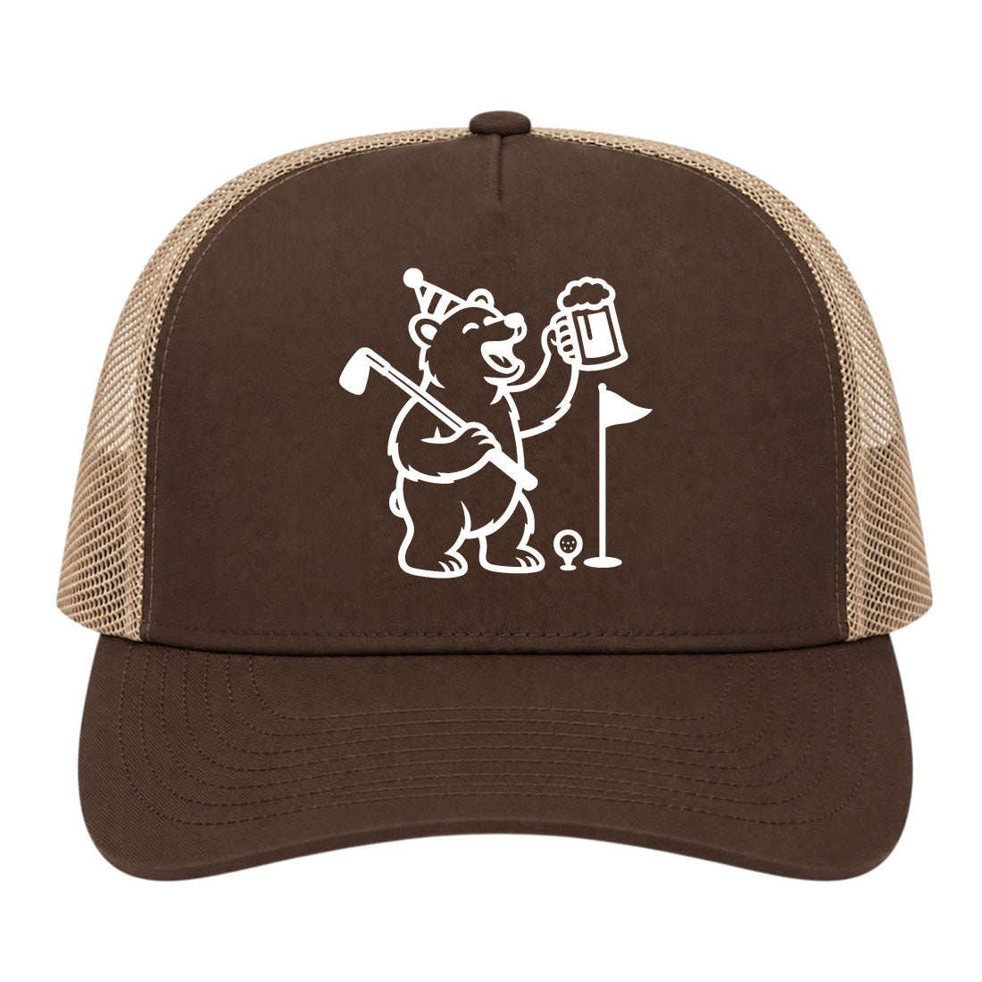 Brown Party Animal Bear And Beer Golf Trucker Hat