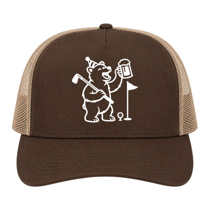 Brown Party Animal Bear And Beer Golf Trucker Hat