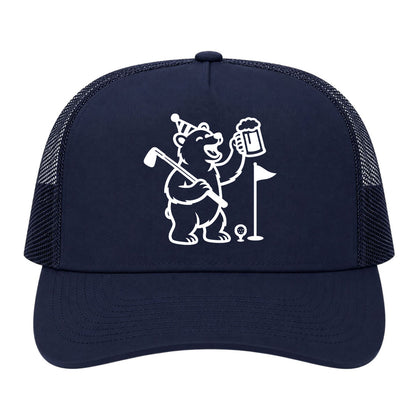 Navy Blue Party Animal Bear And Beer Golf Trucker Hat