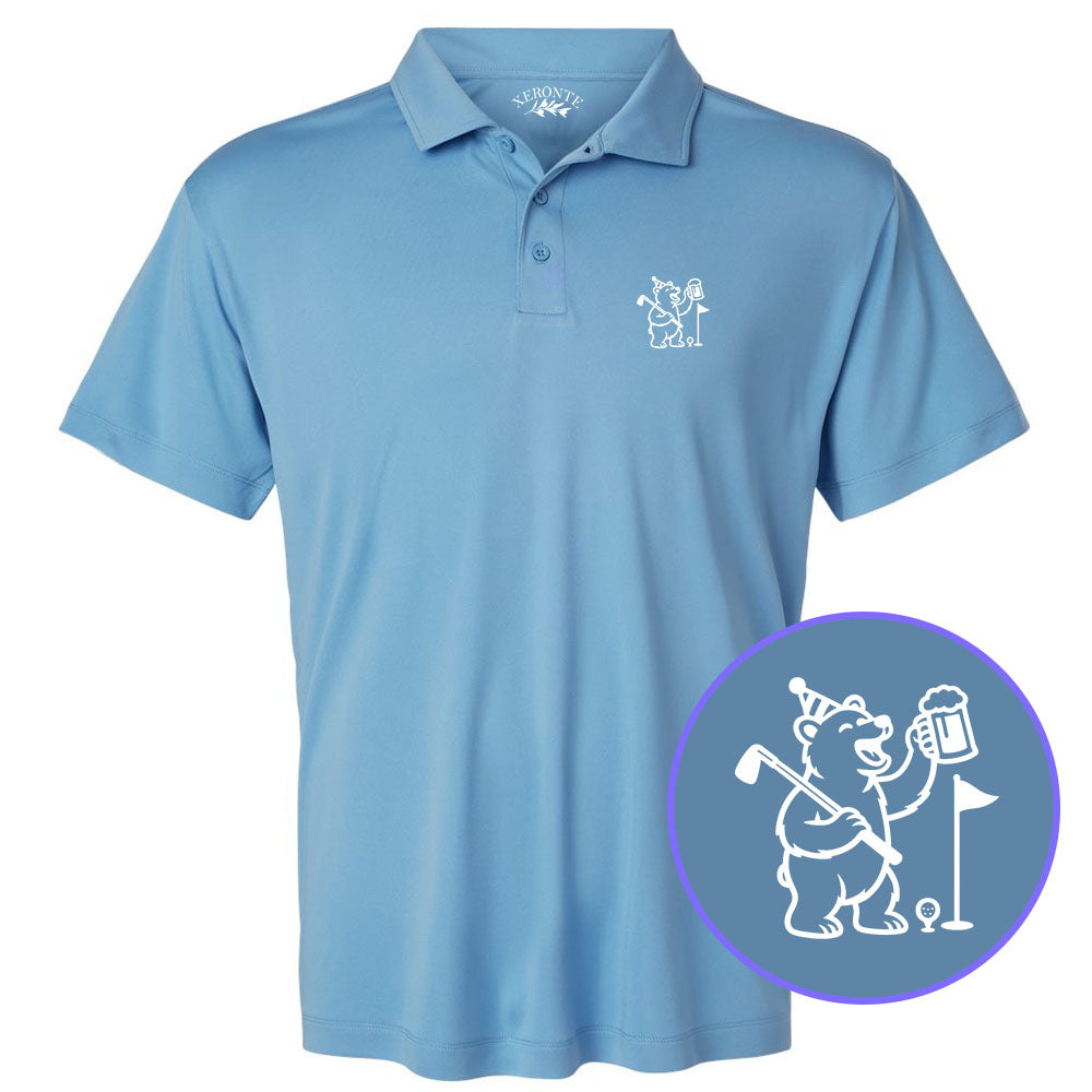 Carolina Blue Party Animal Bear And Beer Men's Golf Polo Shirt