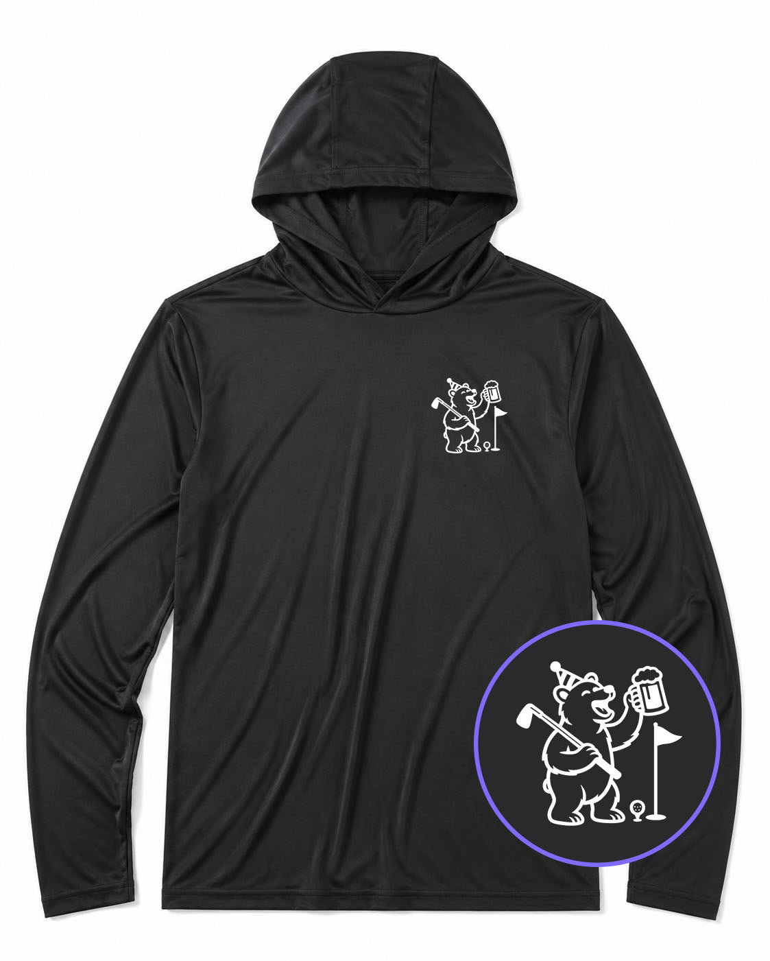 Black Party Animal Bear And Beer Men's Lightweight Performance Golf Hoodie