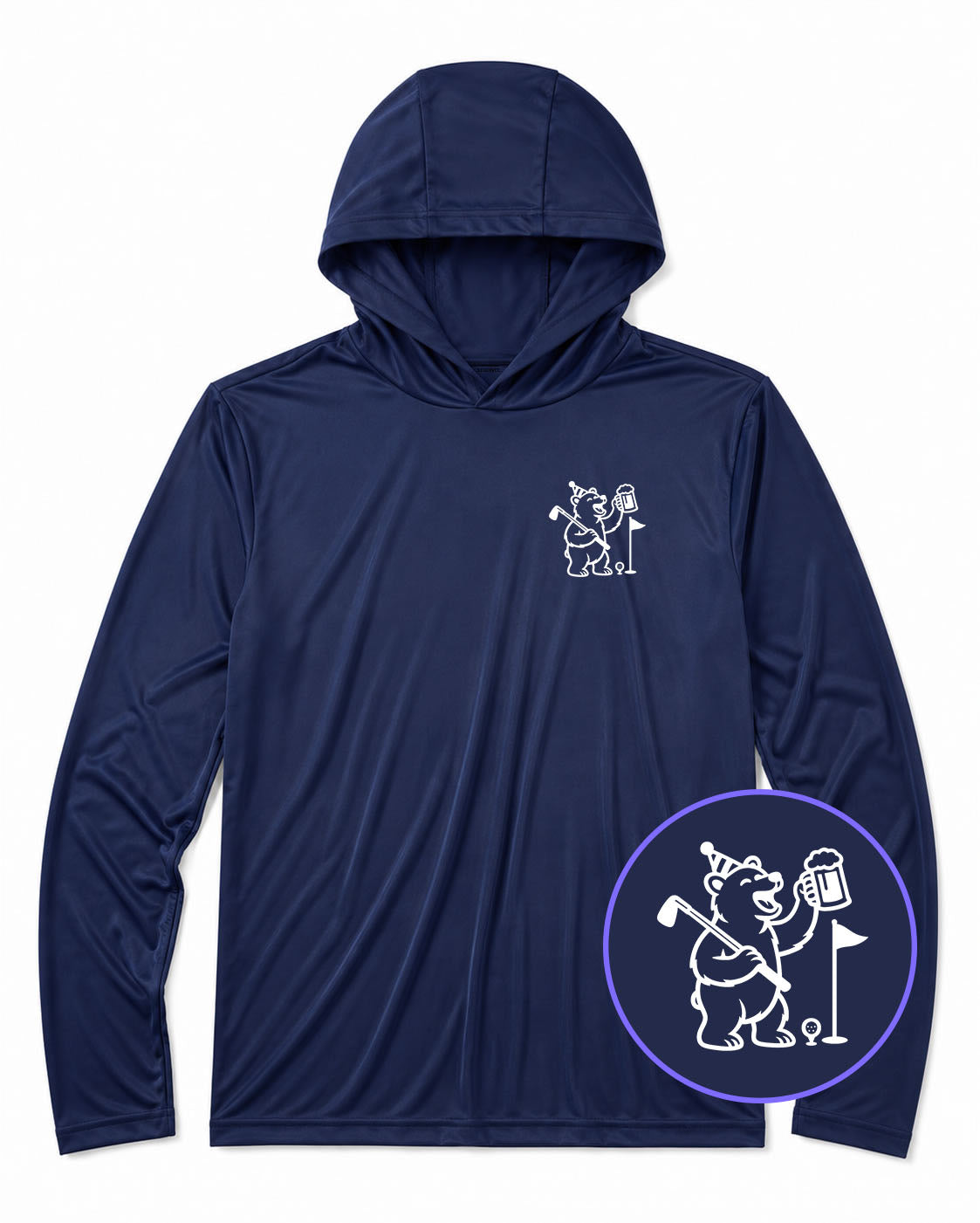 Navy Blue Party Animal Bear And Beer Men's Lightweight Performance Golf Hoodie