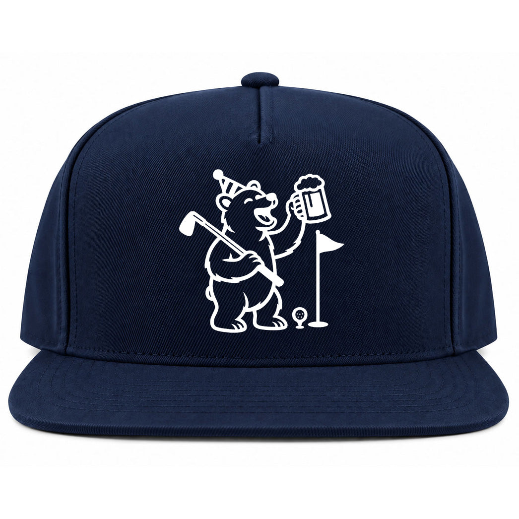 Navy Blue Party Animal Bear And Beer Golf Snapback Hat