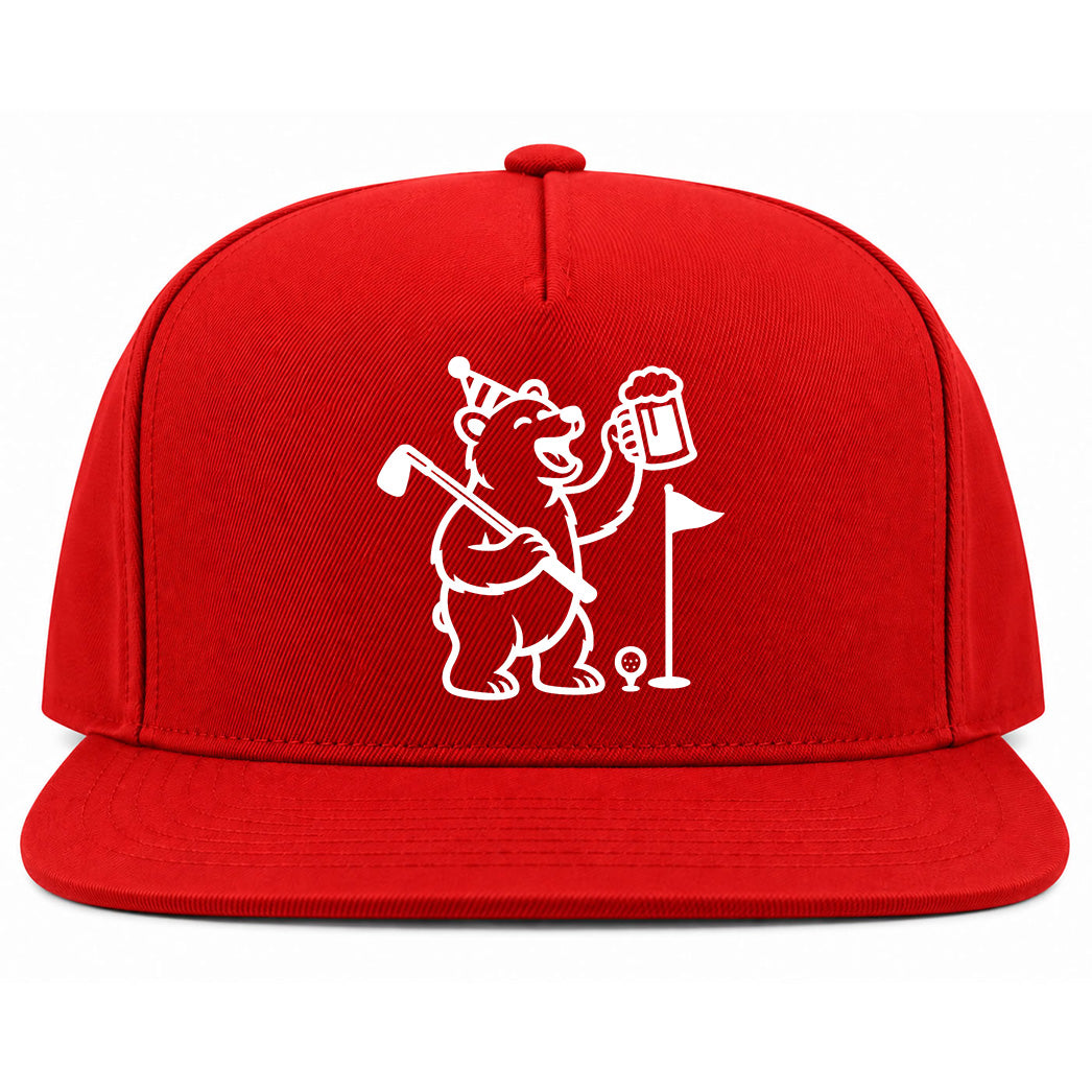Red Party Animal Bear And Beer Golf Snapback Hat