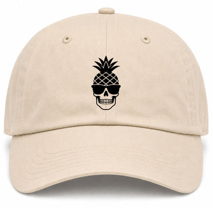 Beige Pineapple Skull Tiki Golf Dad Hat